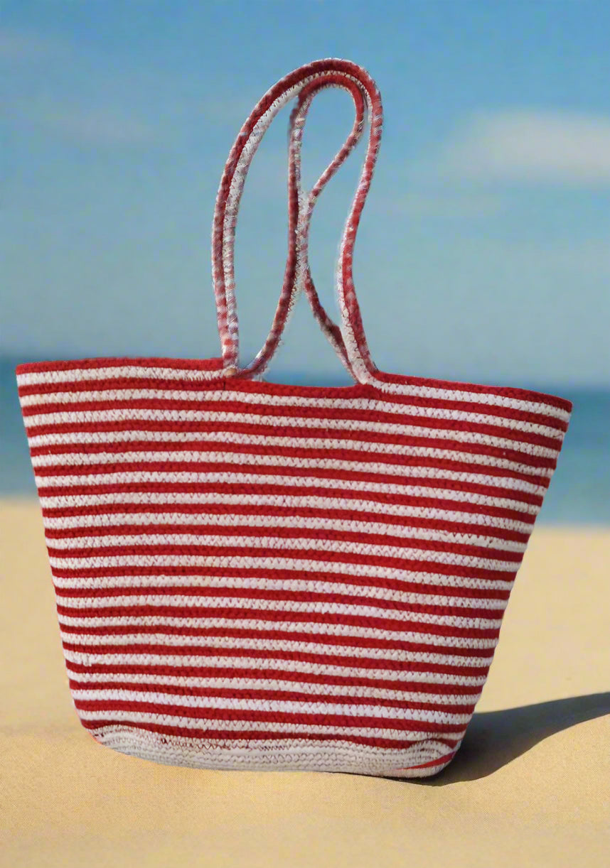 Red Stripe Jute Bag