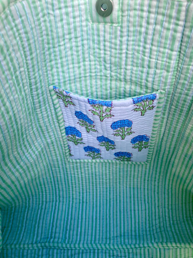 Block Printed Quilted Tote Bag - Jaipur Blue