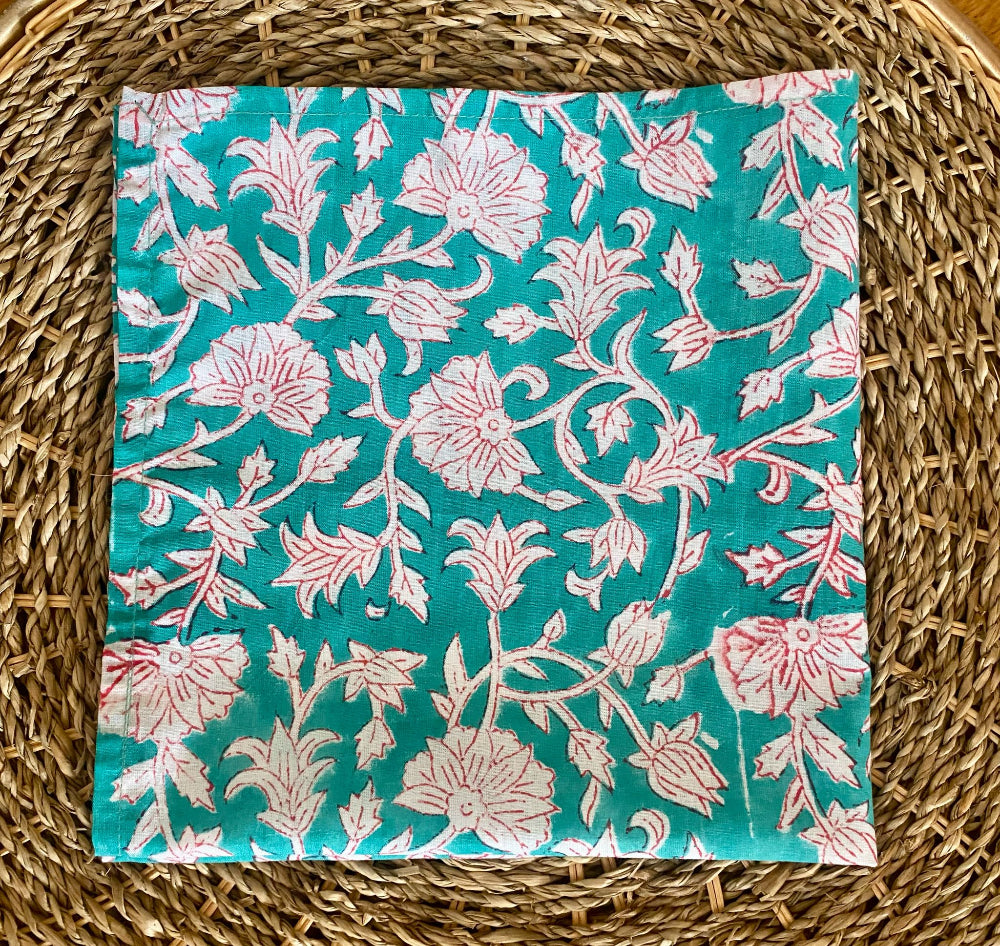 teal block print napkin
