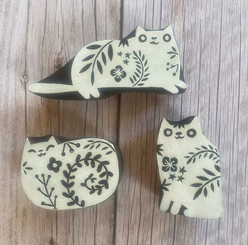 cat design wooden printing blocks